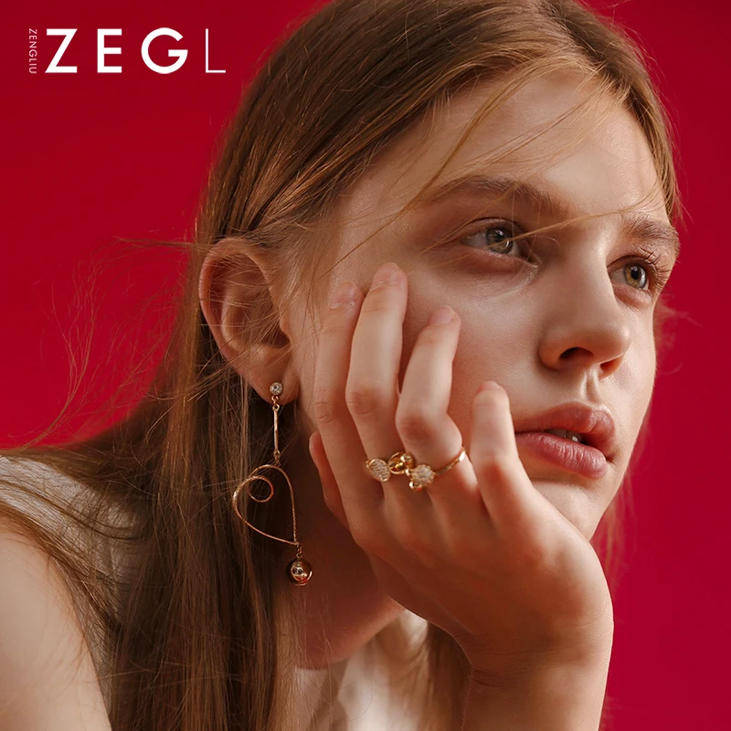 Женские серьги в форме сердца ZEGL длинные сердца|Серьги-подвески| |