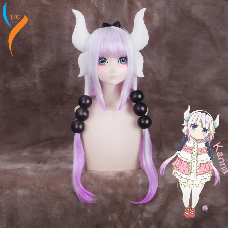 Kobayashi-san Chi No Maid Dragon Kamui Kanna Wigs Gradient Cosplay Peluca Hair Ornaments Horns Headdress Accessories