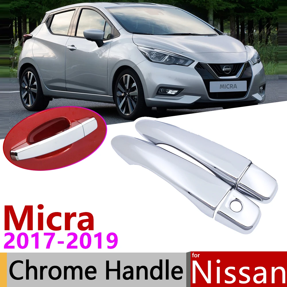 for Nissan Micra K14 2017~2019 Luxurious Chrome Exterior Door Handle Cover Car Accessories Stickers Trim Set of 2Door 2018