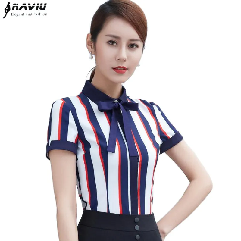 Женская шифоновая блуза в полоску с коротким рукавом | одежда