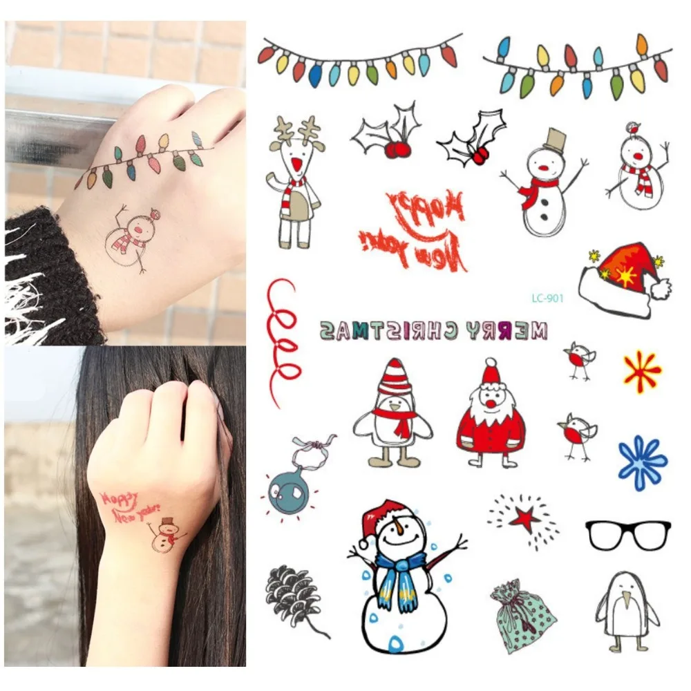 Рождественские татуировки тату боди арт Временные наклейки Рождественский