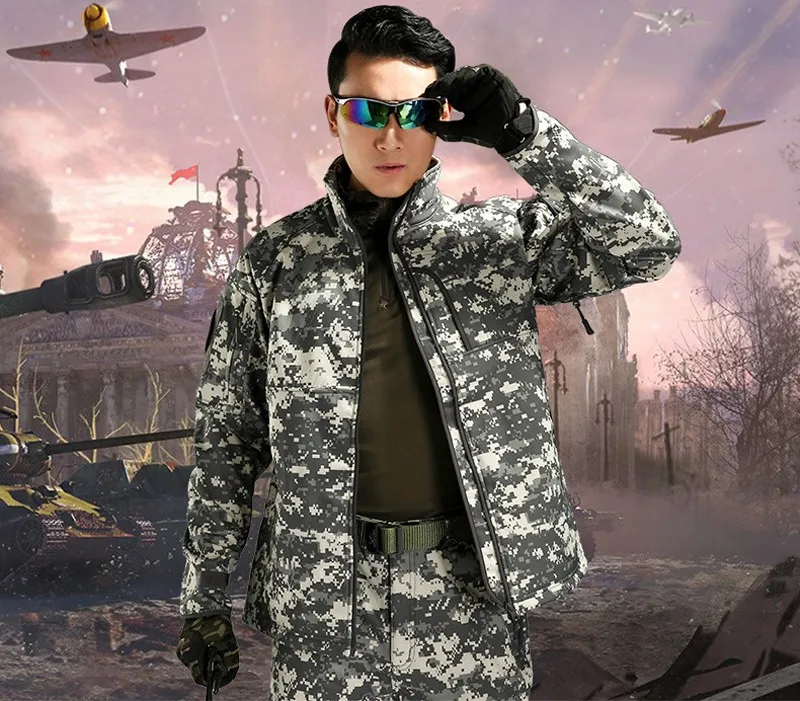 Мужская армейская камуфляжная Военная ветрозащитная тактическая куртка охотничий плащ стоячий воротник ветрозащитная верхняя одежда флисовые пальто