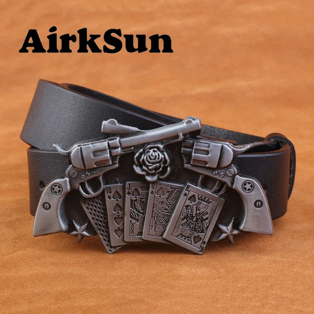 AirkSun2017 Punk Playing cards Buckle for men Cowskin Soild Mens belts luxury Genuine leather wide Big Size Belt Men Ceinture | Аксессуары