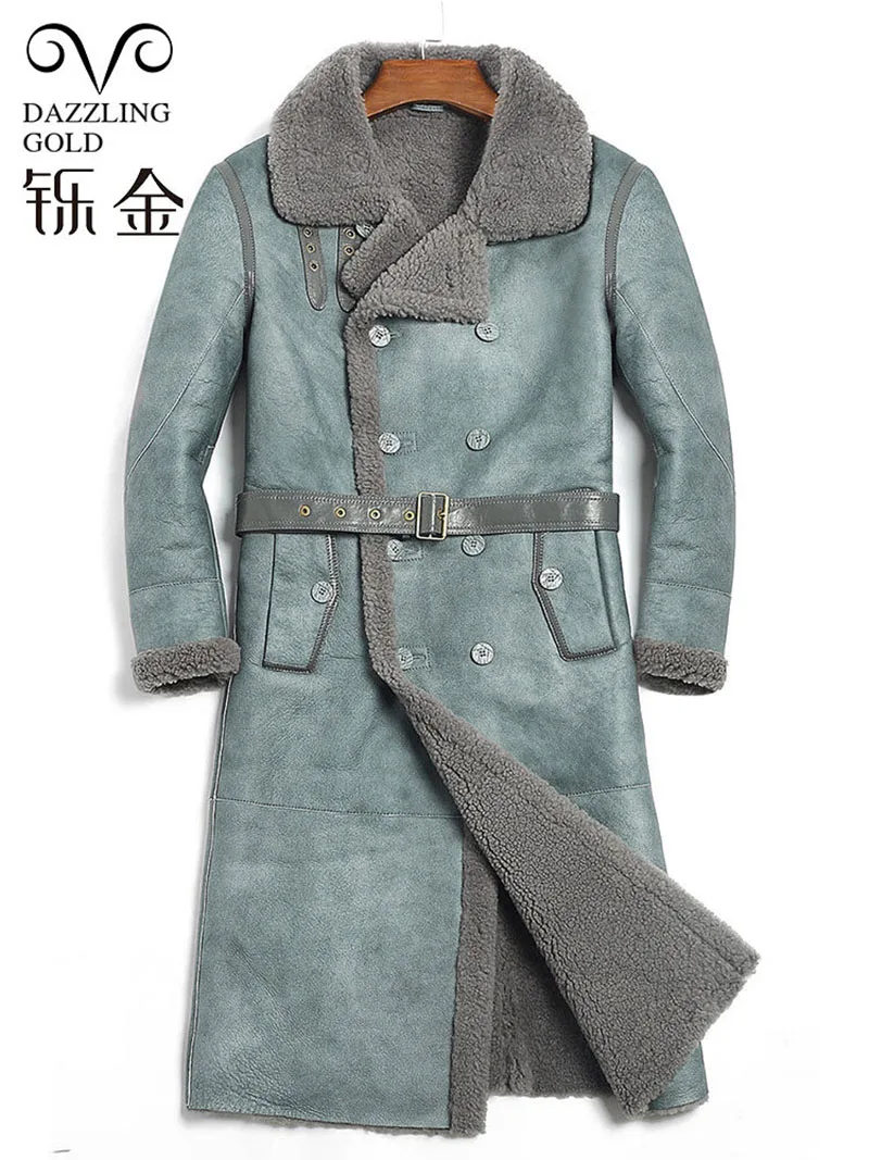 Мужское длинное пальто из 100% натуральной овчины зимнее натурального овечьего