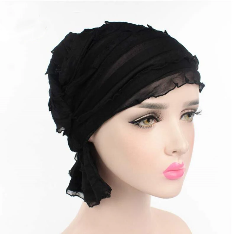 Шапка-тюрбан Женская шифоновая кружевная с длинным хвостом для лечения рака