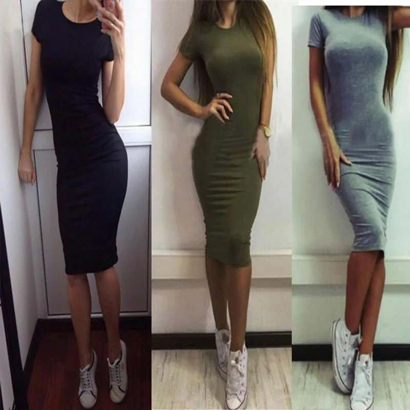 

New Women Summer Casual Dress Basic Sheath Dress Fashion Slim Dress