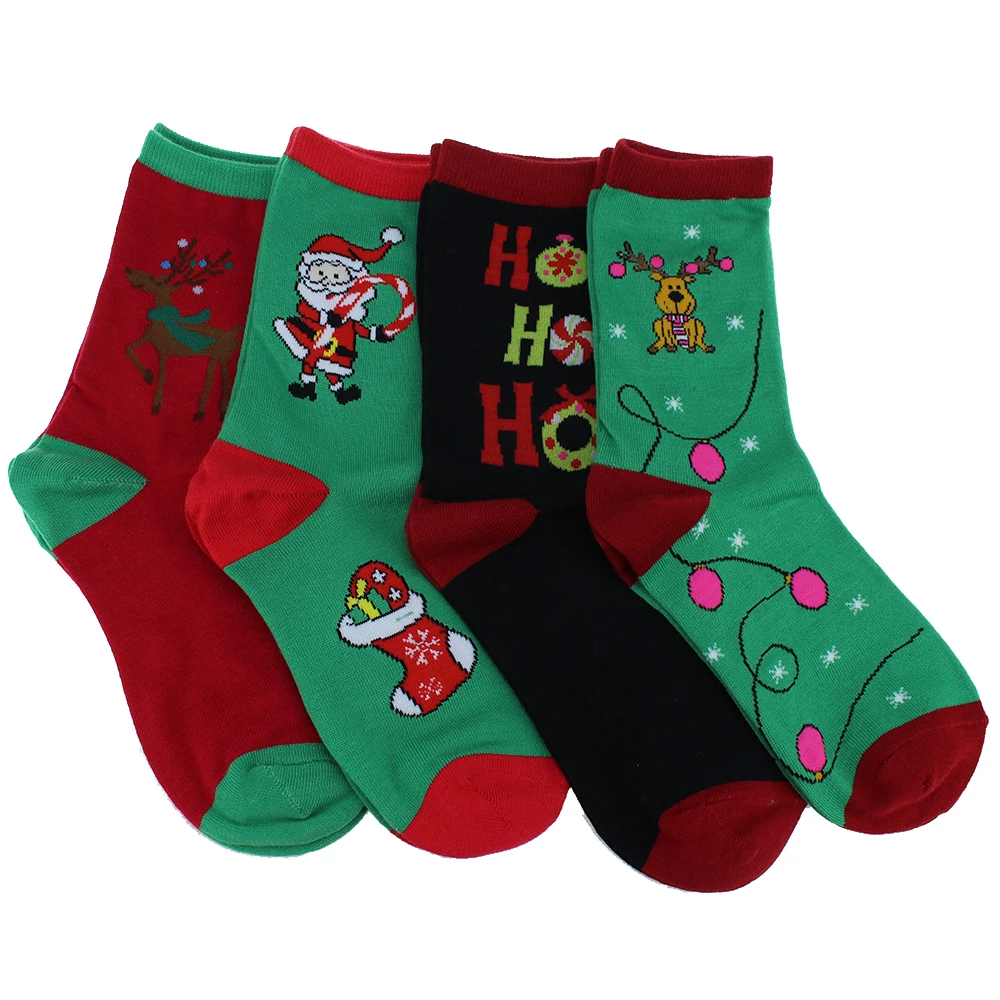 Акция 4 пары скандинавских рождественских хлопковых теплых носков с оленем
