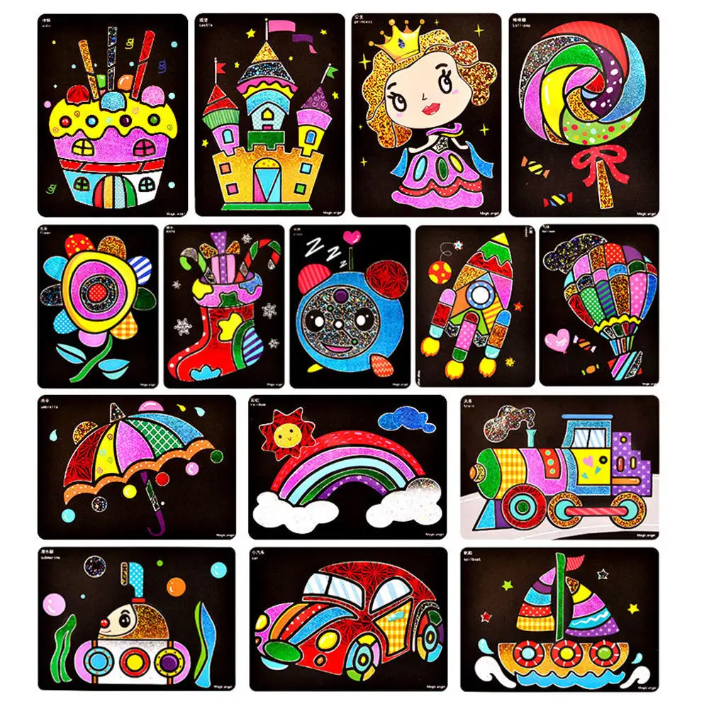15pcs fun traffic Новая блестящая бумага магическое искусство живопись игрушки Дети цвет ing DIY ремесла Обучение Образование цветная художественная Живопись карты - Color: 15pcs fun traffic