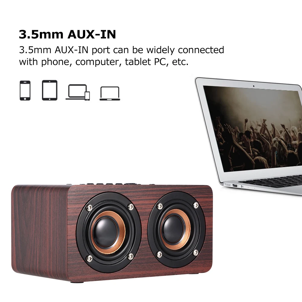 W5 Red Wood Grain Bluetooth Speakers Bass Subwoofer Sound Bar Dual Louderspeakers Hands-free Speaker w/ Mic 3.5mm AUX-IN TF Card |