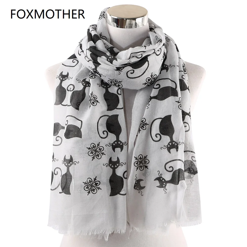FOXMOTHER Новинка Винтаж Розовый Белый Кот Женский животных шарфы с изображением