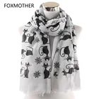 FOXMOTHER Новинка Винтаж Розовый Белый Кот Женский животных шарфы с изображением кошек для любителя мать подарки шарфы дропшиппинг