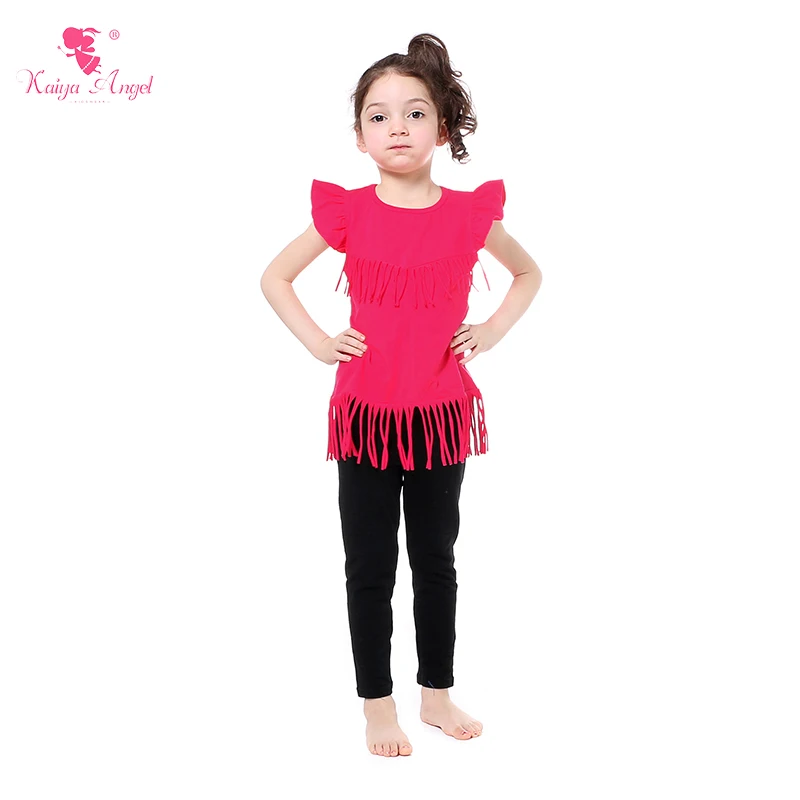 Детская одежда 2017 комплекты летней одежды для девочек розовая рубашка с бахромой