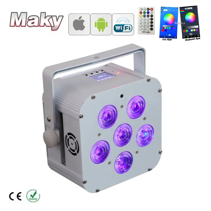 8XLOT with fly case single color 20hours 6 pcs * 18w rgbwa uv 6in1 Wireless dmx uplight Battery Powered led stage wash lights | Лампы и