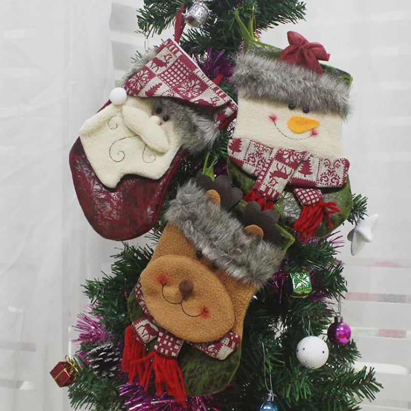 

Милые рождественские подарочные сумки, сумка для конфет, Санта-Клаус, снеговик, лось, классический дизайн, подвески на рождественскую елку, ...
