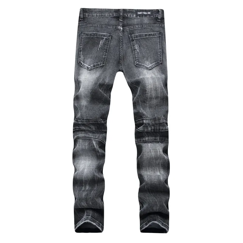 Марка New Fashion Hi Street рваные байкерские джинсы мужские повседневные мыть хлопок раза узкие эластичные джинсы Homme Брендовая Дизайнерская обувь отверстия на коленях Moto джинсовые штаны