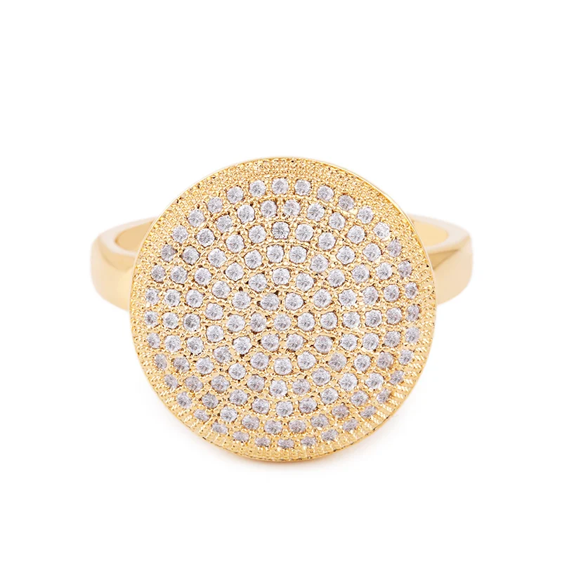 Женское кольцо на палец FLOLA Jewely золотистое с круглой прозрачной циркониевой
