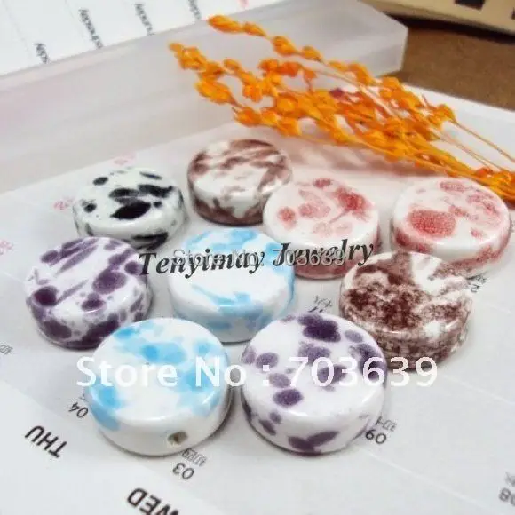 Модные керамические шарики 20х8 мм разноцветные в форме кнопки для рукоделия|bead