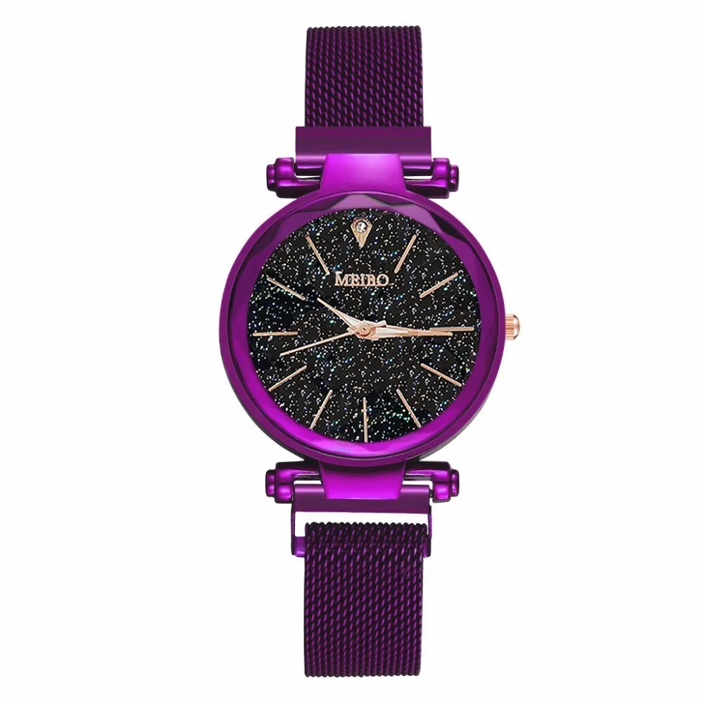 purple Лидер продаж женские сетчатые часы с магнитной пряжкой звездное небо повседневные роскошные женские Геометрическая поверхность кварцевые часы Relogio Feminino - Цвет: purple