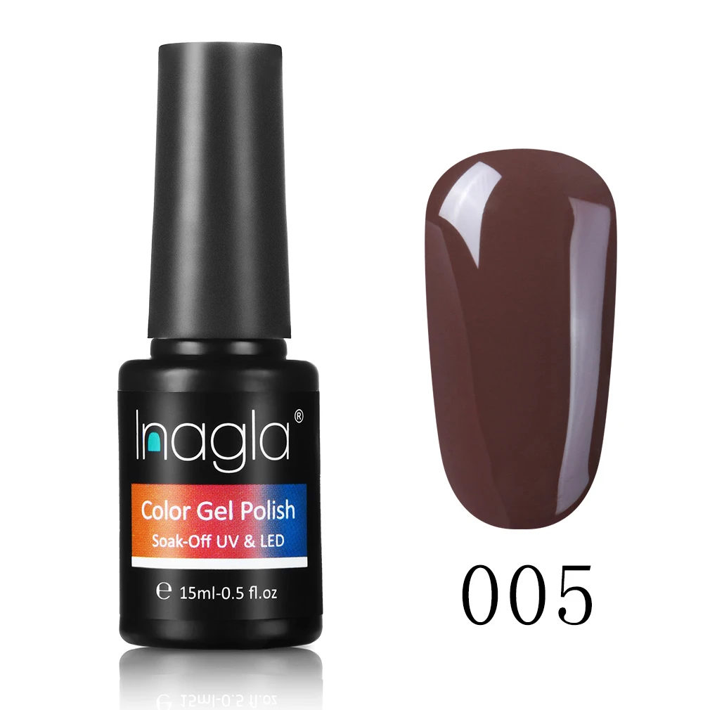 005 Inagla, 12 чистых цветов, кофейная Коричневая серия, Гель-лак для ногтей, 15 мл, замачиваемый, УФ светодиодный, базовое верхнее покрытие, Полупостоянный акриловый лак - Цвет: 005