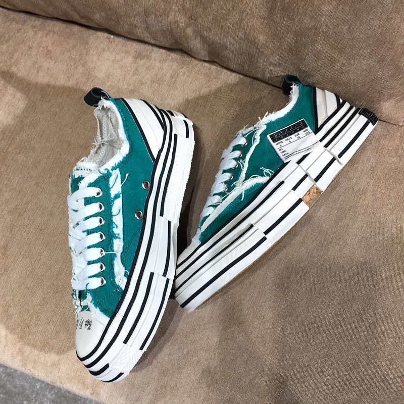 green Buono Scarpe/парусиновые кроссовки на платформе для мужчин и женщин; Повседневные кроссовки для пар; Модная брендовая женская обувь; кроссовки с кисточками; большие размеры; 44EU - Цвет: green