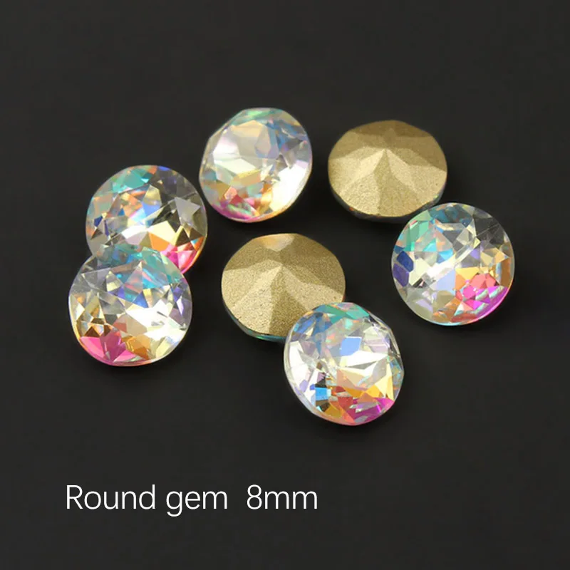 Round gem 8mm 30/100 шт. Pointback Красочные AB ногтей Стразы для украшения для ногтей с украшением в виде кристаллов Стекло камень маникюра 3D блестящими стразами драгоценный камень - Цвет: Round gem 8mm