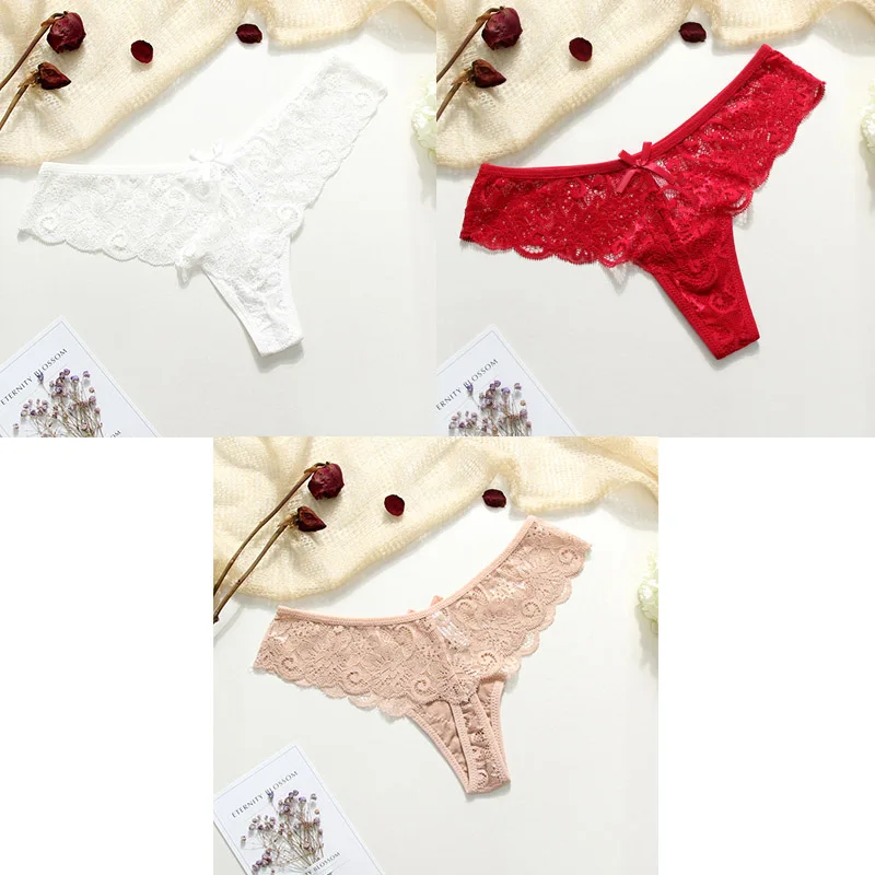 white red nude 3 штуки трусики сексуальные кружевные трусики Танга нижнее белье женские Т-образные сексуальные трусики нижнее белье стринги кружева низкая талия женское нижнее белье - Цвет: white red nude