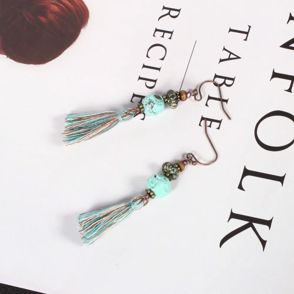 Винтажные дизайнерские тканевые серьги с кисточками для женщин антикварные