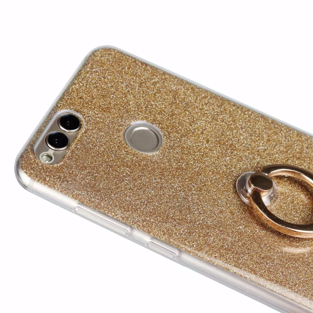 For Huawei Honor 7X Case Flash powder Phone TPU Silicone Soft Cover With Finger Ring Bracket |