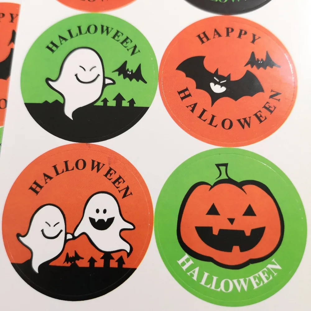 240pcs 35mm Happy Haloween PUMPKIN GHOST BAT Self-adhesive paper sticker for festival decoration, Item No. FE14