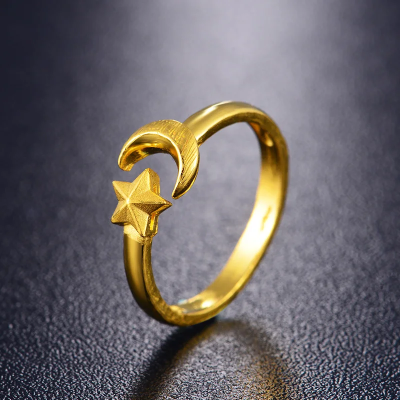 Кольца ZZZ из чистого золота 24 карата с узором в виде звезды и Луны новинка 2020