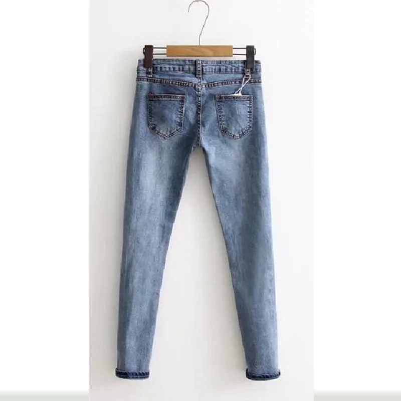 WZYCHDS Women Fashion Destroyed Ripped Blue Jeans pearled Slim Denim Pants Boyfriend 2018 New Woman Trousers |