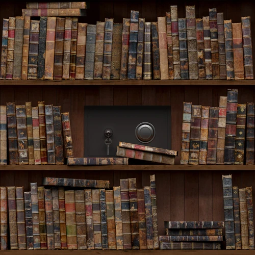 Фон для студийной фотосъемки с изображением старинной винтажной книжной полки |