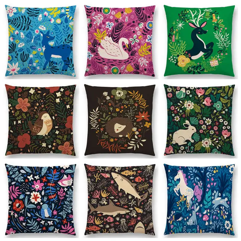 Милые маленькие животные цветочный узор птица Ежик олень Лебедь кролик красивые