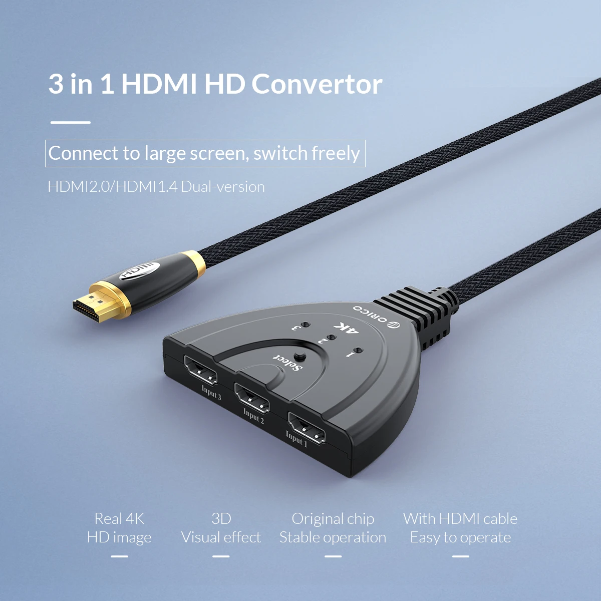 ORICO HDMI кабели 3 в 1 HDMI коммутатор 4 к 30 Гц 60 Гц 3D HD Переходник HDMI разветвитель Кабель HDMI 2,0/1,4 версия для PC tv Box PS3 4