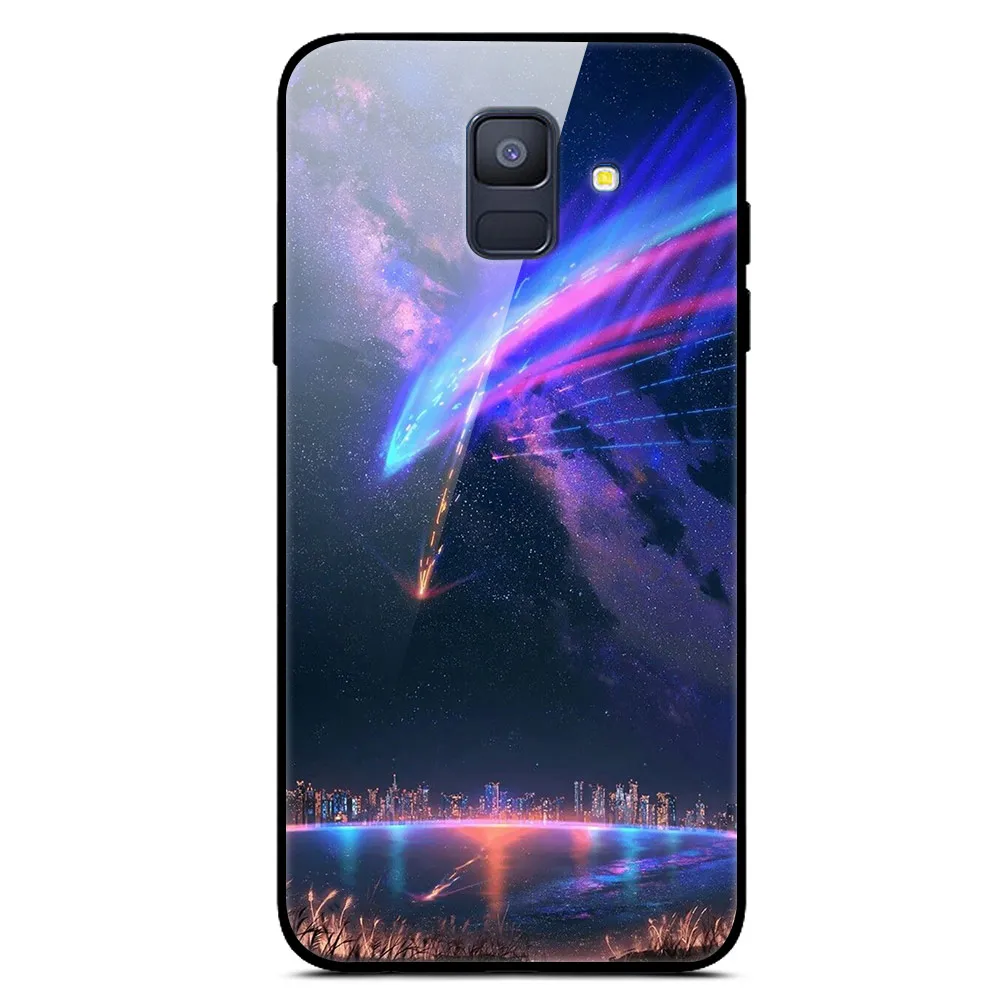 20 Чехол для samsung A6 A 6 из закаленного стекла с изображением планеты и космоса, стеклянный чехол для задней панели для samsung Galaxy A6 A600F с мягким краем - Цвет: 20