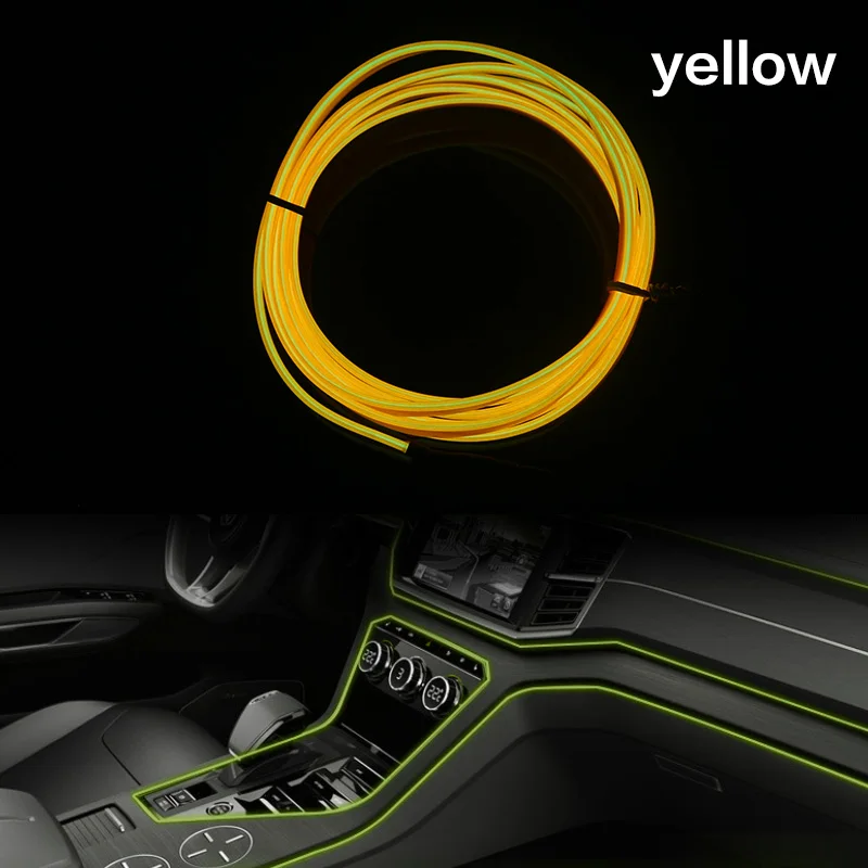 yellow Освещение салона автомобиля 1 м 2 м 3 м 5 м Авто Светодиодная лента гирлянда EL провод веревка трубка гибкий неоновый светильник с 12 В сигаретный привод США - Испускаемый цвет: yellow