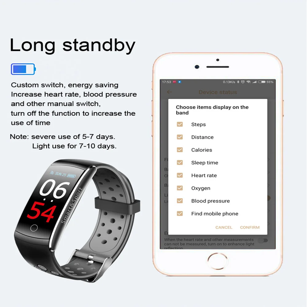 Q8S Smart Bracelet Sports Fitness Tracker Blood Pressure Sleep Monitor for Men Women Color Screen Waterproof Wristband | Электроника