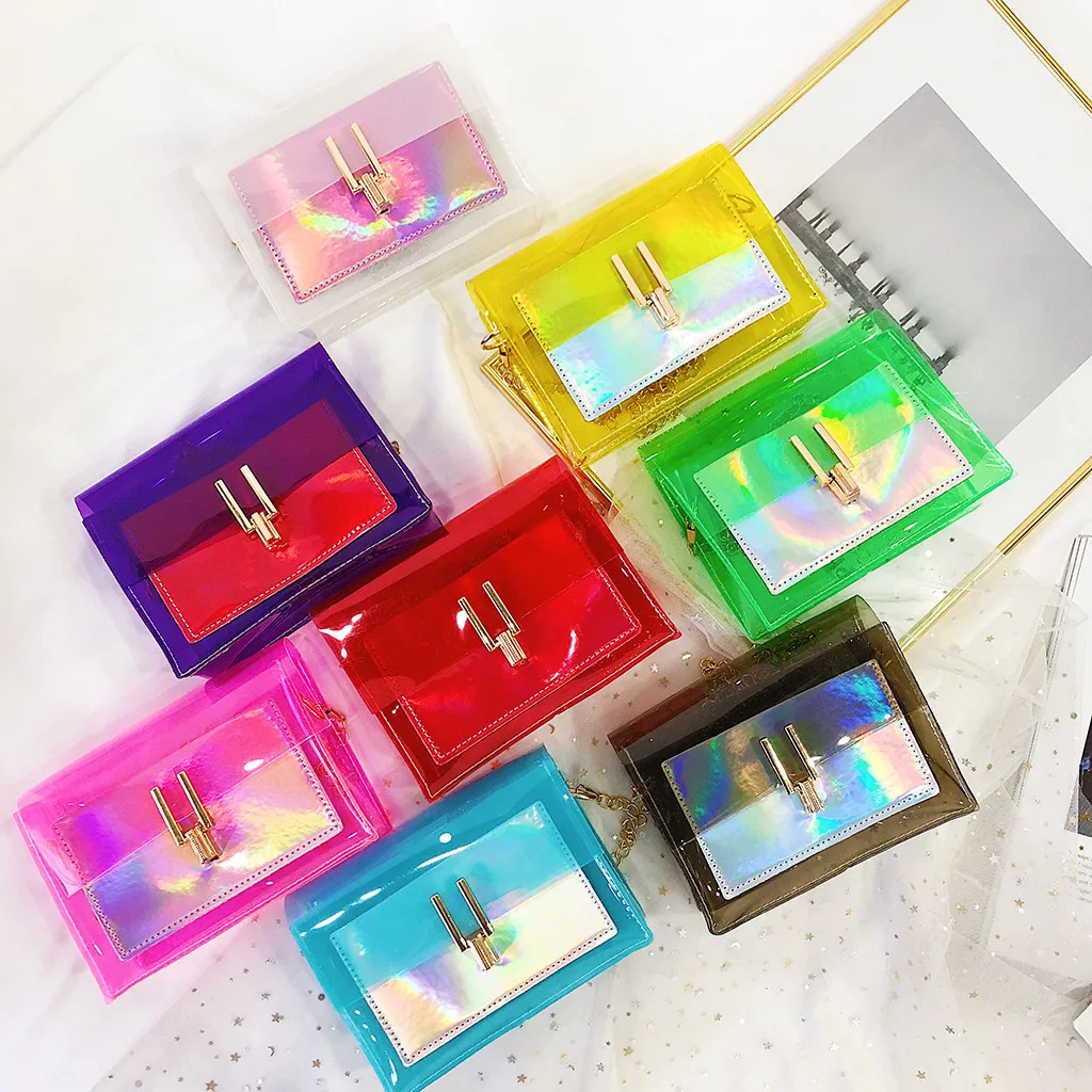 Женская прозрачная сумка квадратная упаковка супер цепь мессенджер пляжные