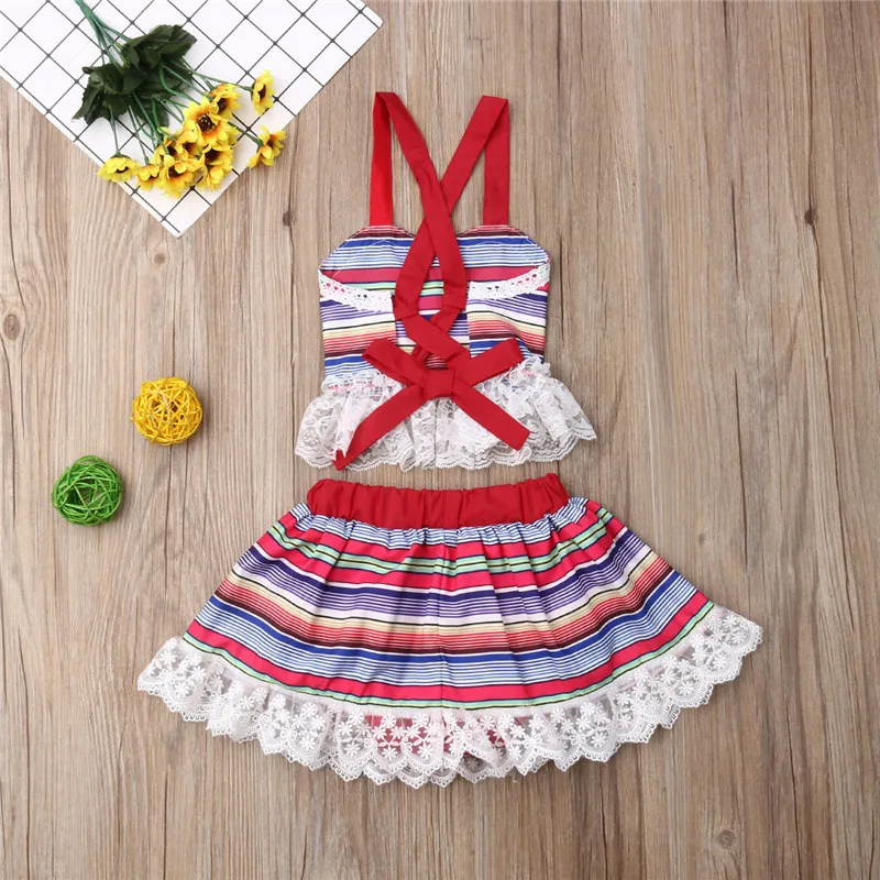 Комплект летней одежды для маленьких девочек повседневная одежда кружевные топы