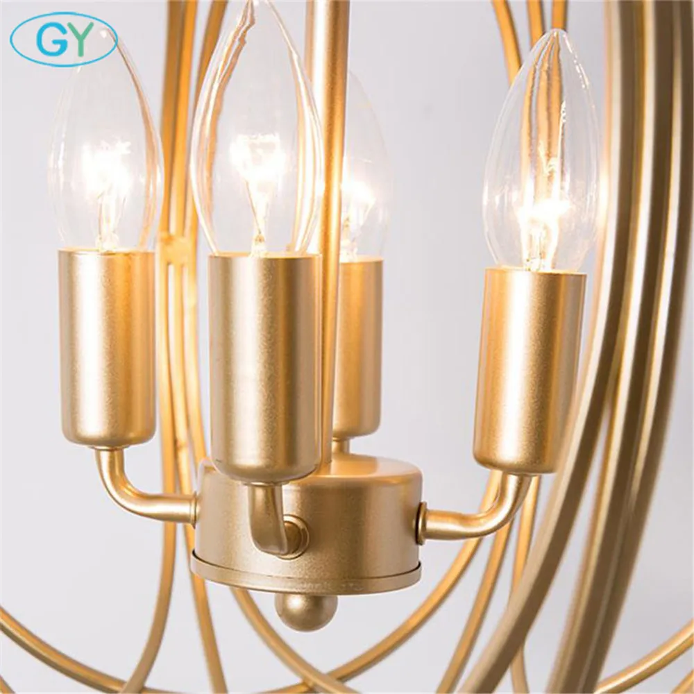 Подвесной светильник в стиле индастриал с золотым глобусом женский 3 светильника