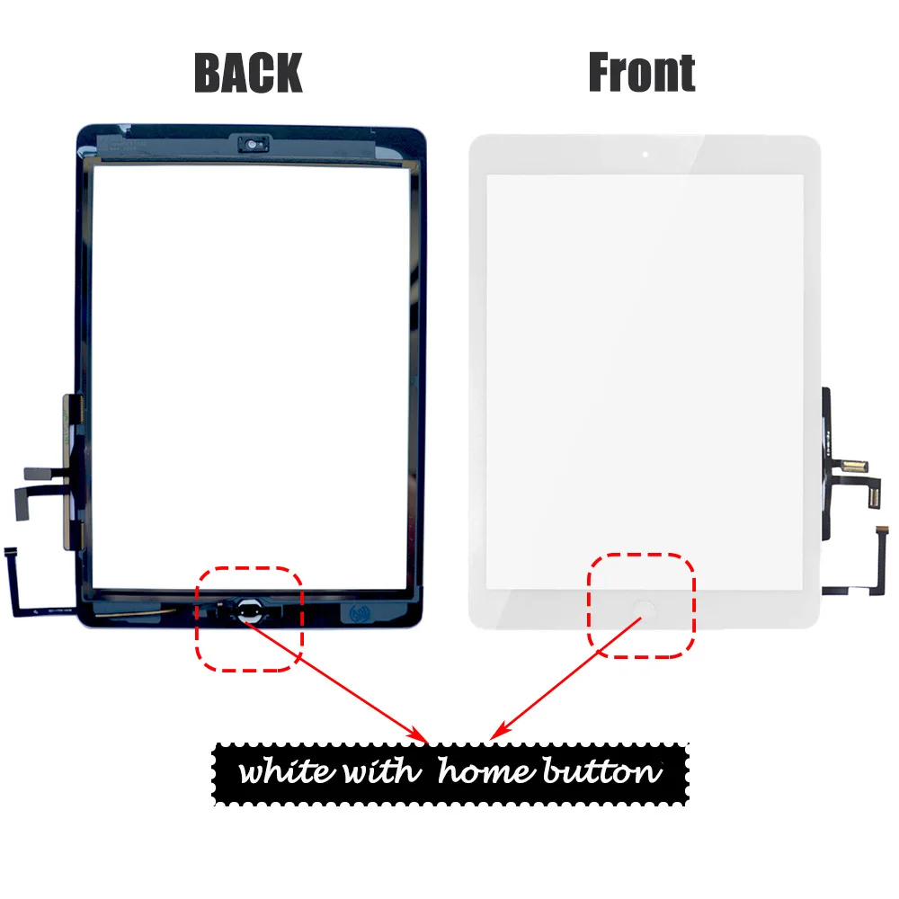 Для iPad Air 1 iPad 5 сенсорный экран дигитайзер и кнопка Home Переднее стекло дисплей Сенсорная панель Замена A1474 A1475 A1476