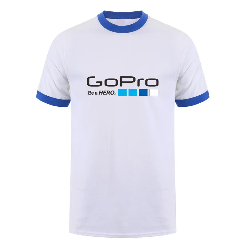 White Royal Neck Летняя футболка Go Pro GoPro, топы для мужчин, короткий рукав, хлопок, Мужская футболка be a hero, мужские футболки, DS-015 - Цвет: White Royal Neck