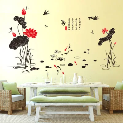Наклейка на стену в китайском стиле с цветами лотоса домашняя наклейка для