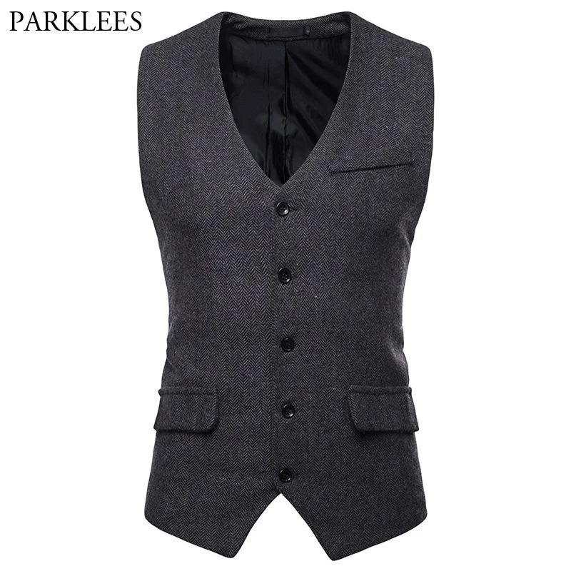 

Мужской твидовый жилет, деловой Повседневный жилет без рукавов, В Елочку