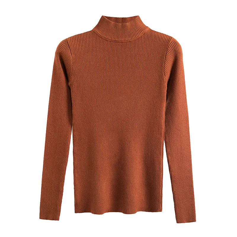 

Autumn Half-high Collar Pullover Sweaters Women Fashion Long-sleeved Korean Slim Tight Knitwear Female Fall Winter Solid Sweater