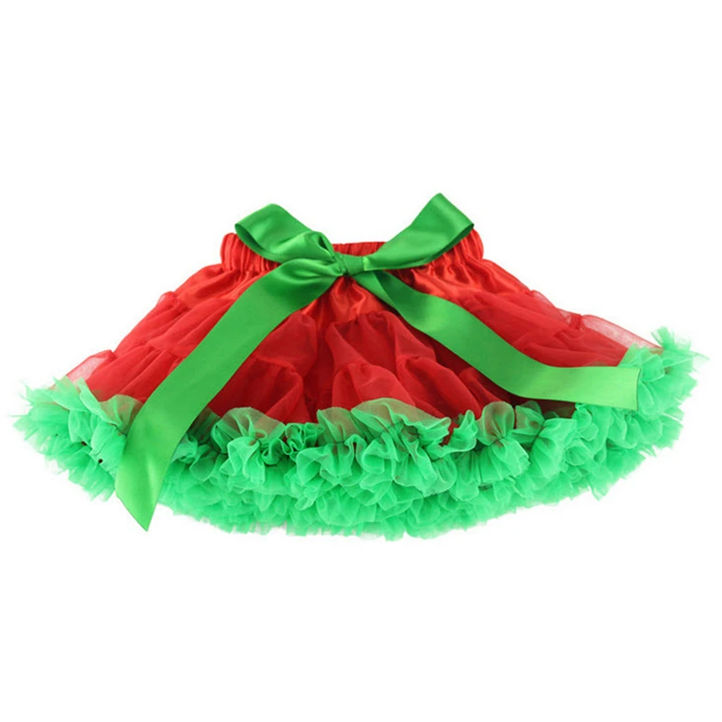 Red Green Юбки-пачки для маленьких девочек Радужная кружевная юбка с тюлем танцевальный костюм вечерние юбки-американки Рождественский бантик, бальные платья для детей 1-10 лет, GS07 - Цвет: Red Green