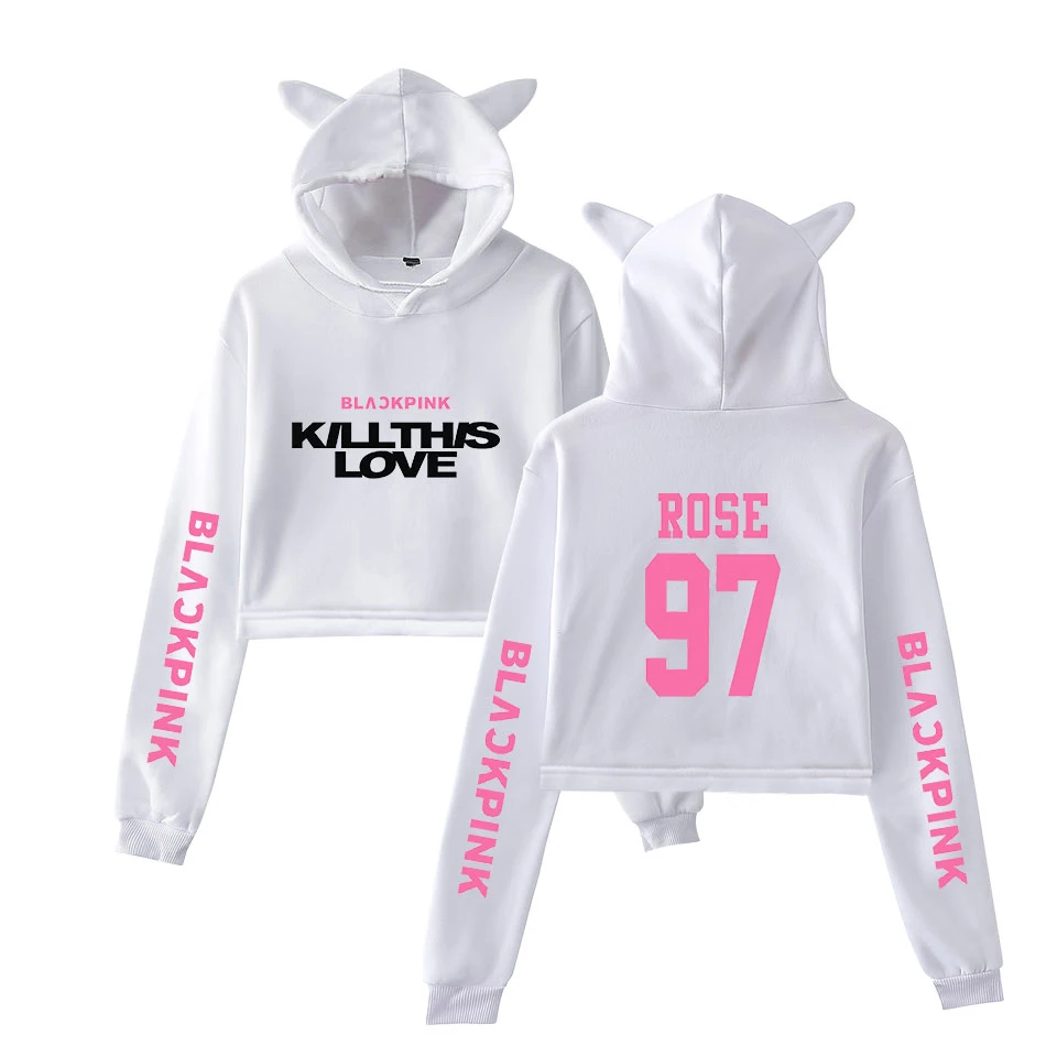 Kpop group Blackpink, новинка, 2D принт,, розовая серия, модный тренд, сала, короткий кошачий Топ, женские толстовки, толстовка, сексуальная одежда