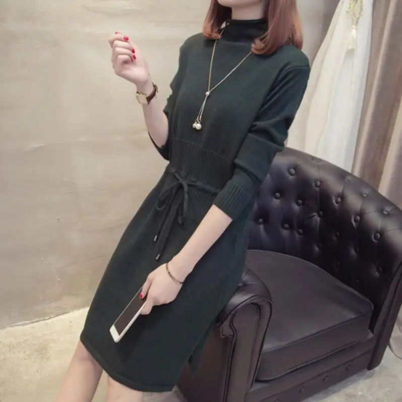 Новое весеннее платье вязаное платье женское длинное платье-свитер vestido - Цвет: Зеленый