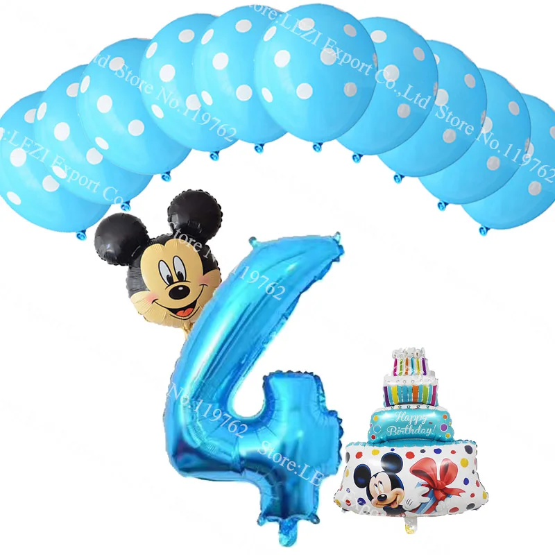 Mickey 4 13 шт./лот, фольгированные воздушные шары с цифрой 1, 2, 3, 4, 5, воздушные шары для торта на день рождения для детей, украшение на день рождения, латексные гелиевые шары в горошек для малышей - Цвет: Mickey 4