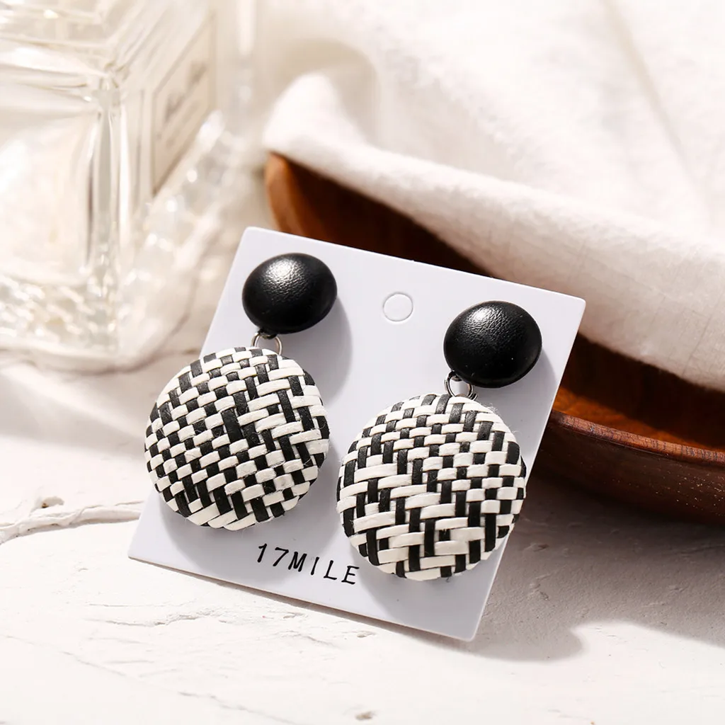 Серьги в богемном стиле деревянные Бамбуковые серьги из ротанга геометрические